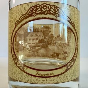Currier & Ives Summer Highball Glass Window Pane Retired Houze Art Four Seasons